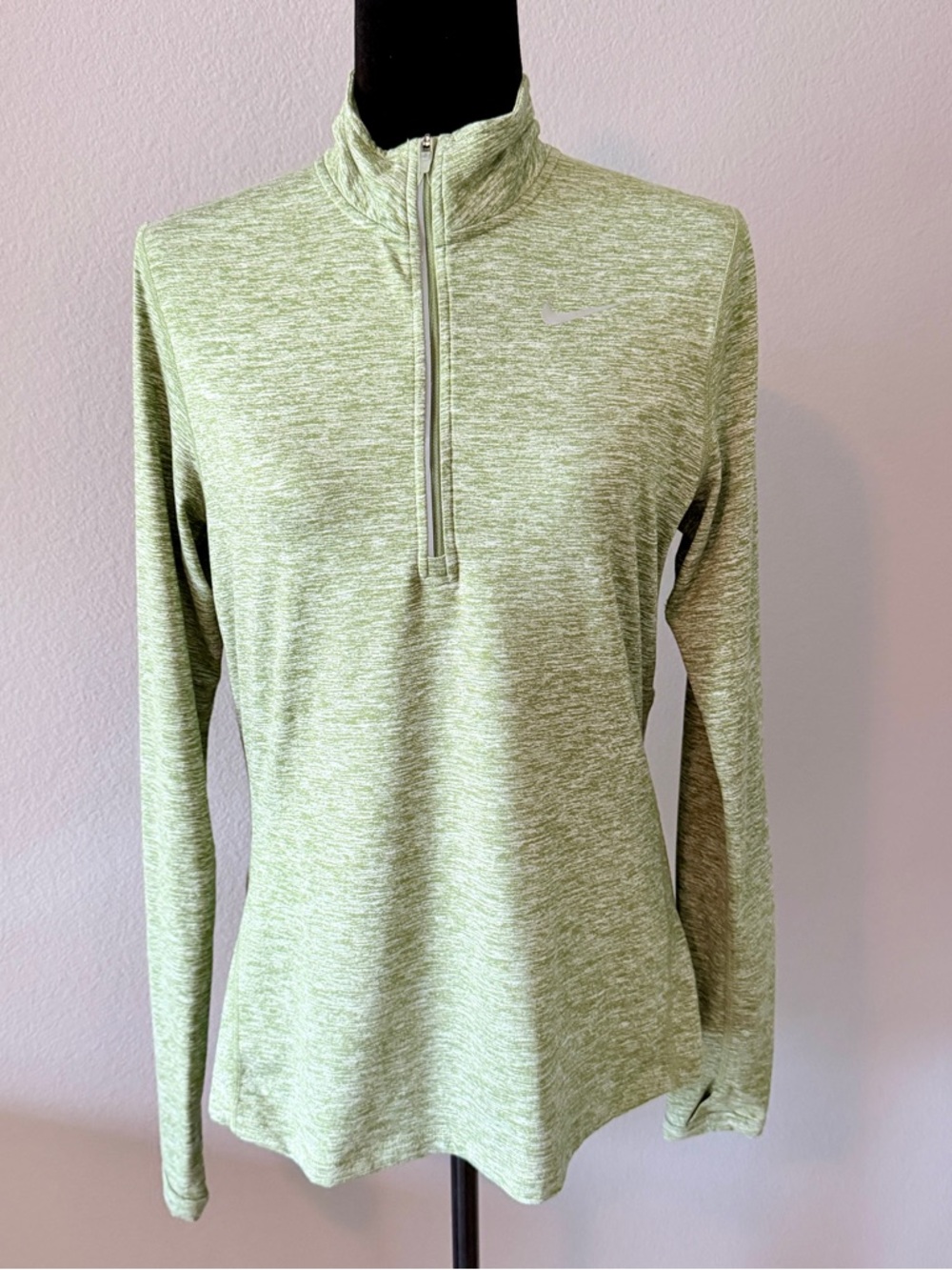 Nike Women's Light Green Heather Long-Sleeve Half-Zip Top